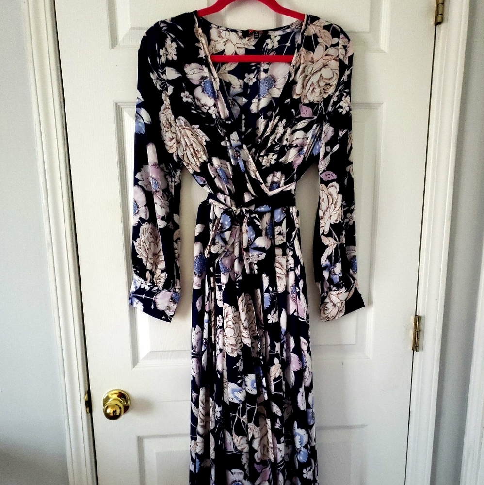 Navy floral wrap maxi dress